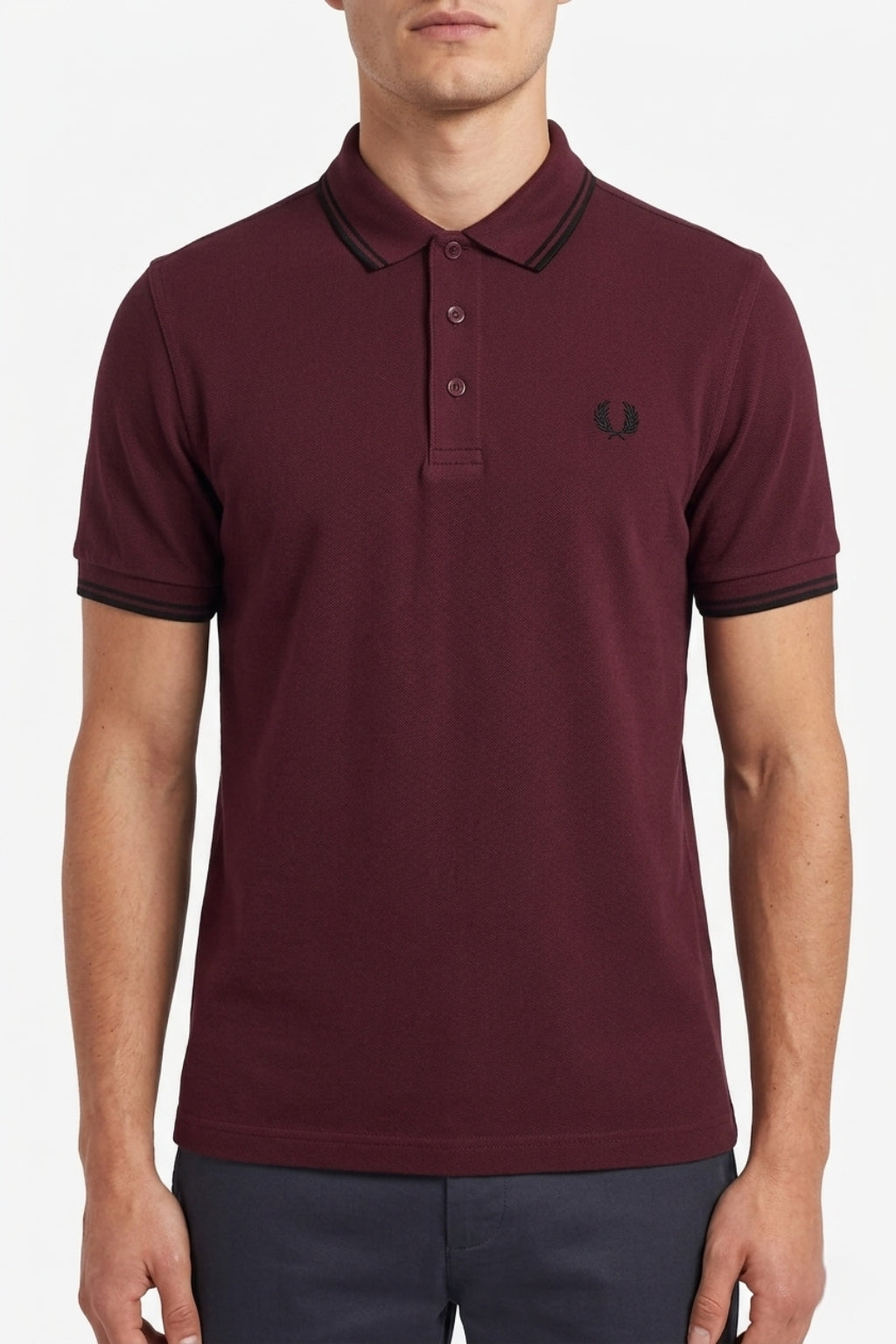 Male model wearing the Eliteez Heritage Twin-Tip Polo - Burgundy for a smart-casual look.