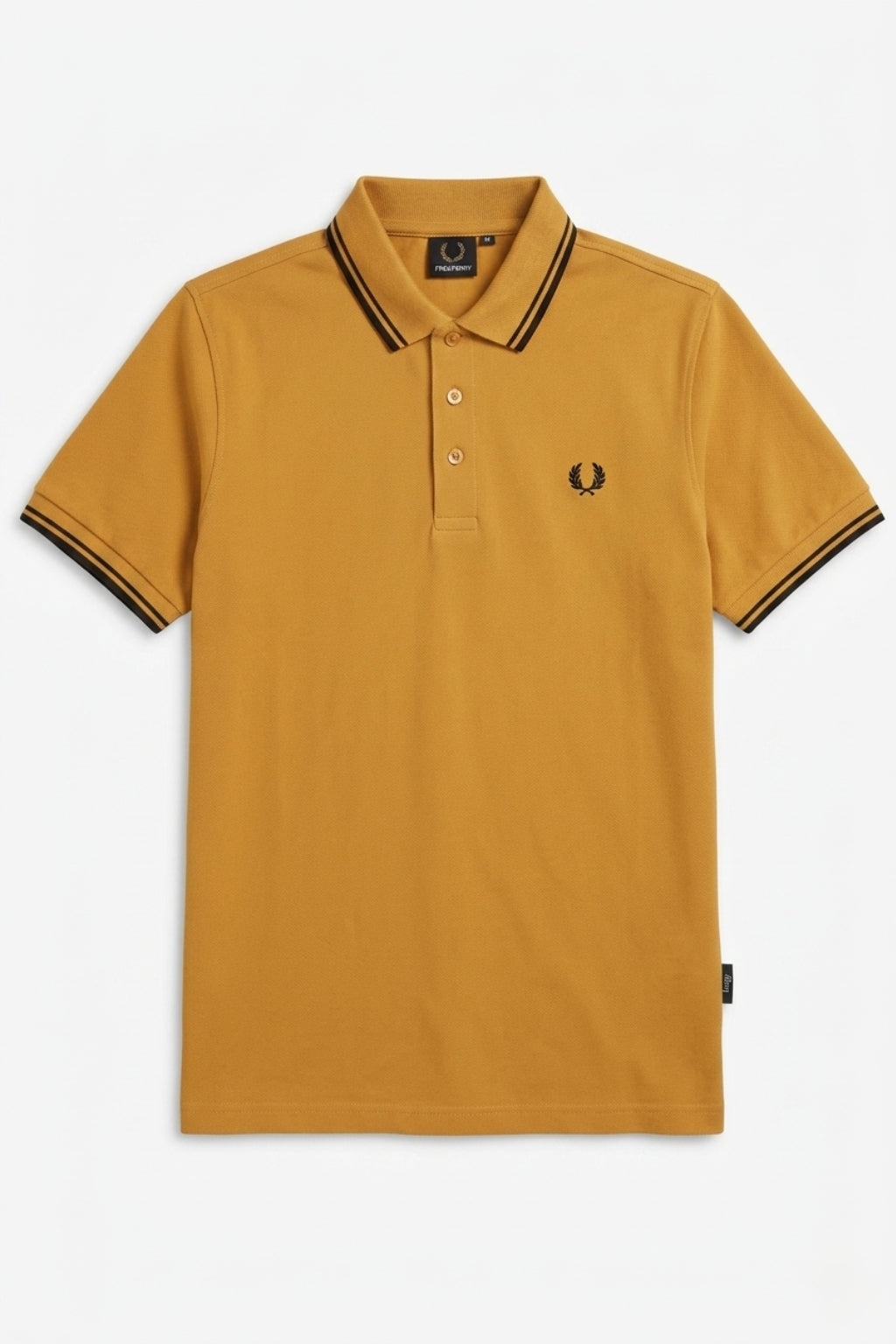 Front view of the Eliteez Heritage Twin-Tip Polo - Mustard featuring a classic collar.