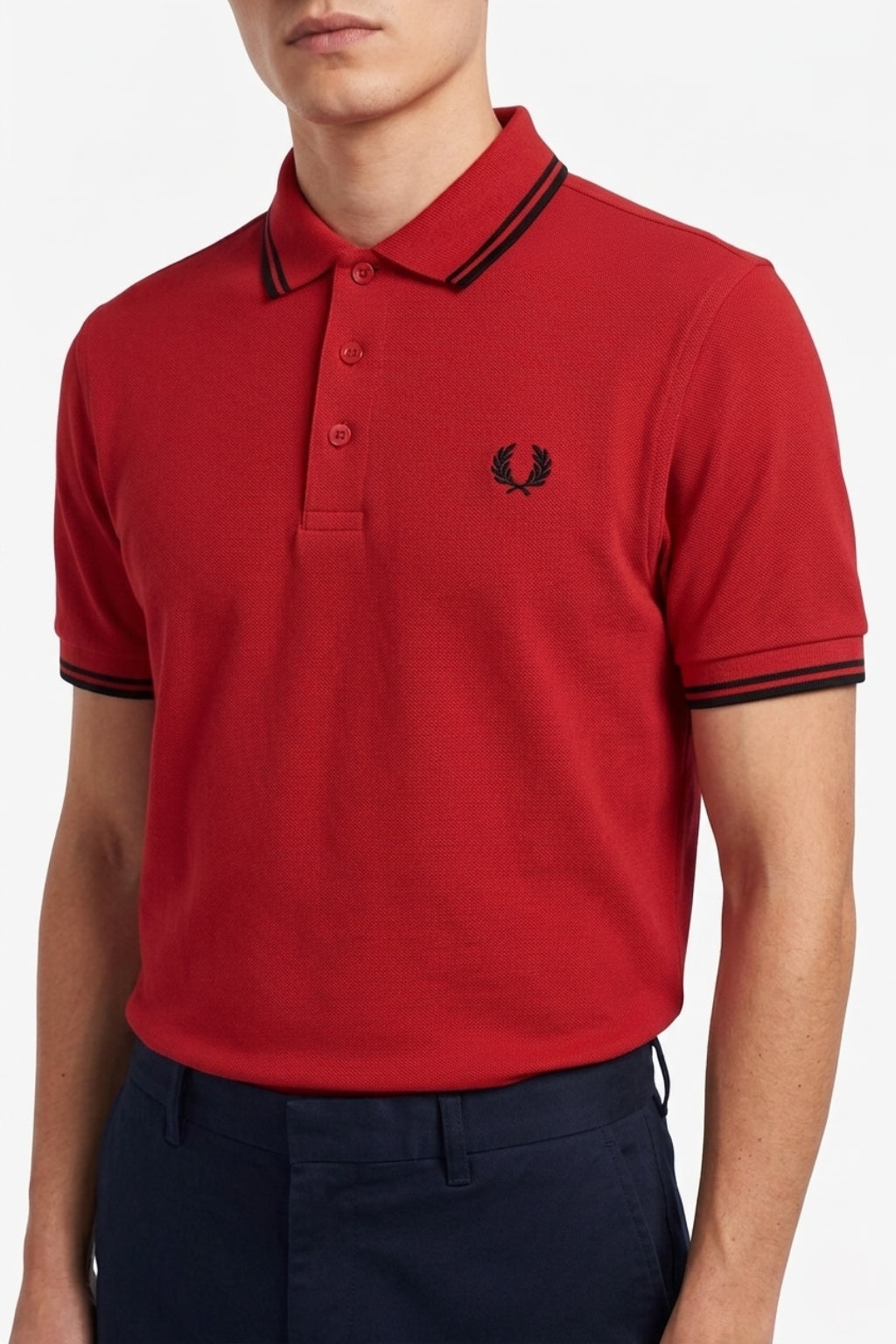 Male model wearing the Eliteez Heritage Twin-Tip Polo - Red for a smart-casual look.
