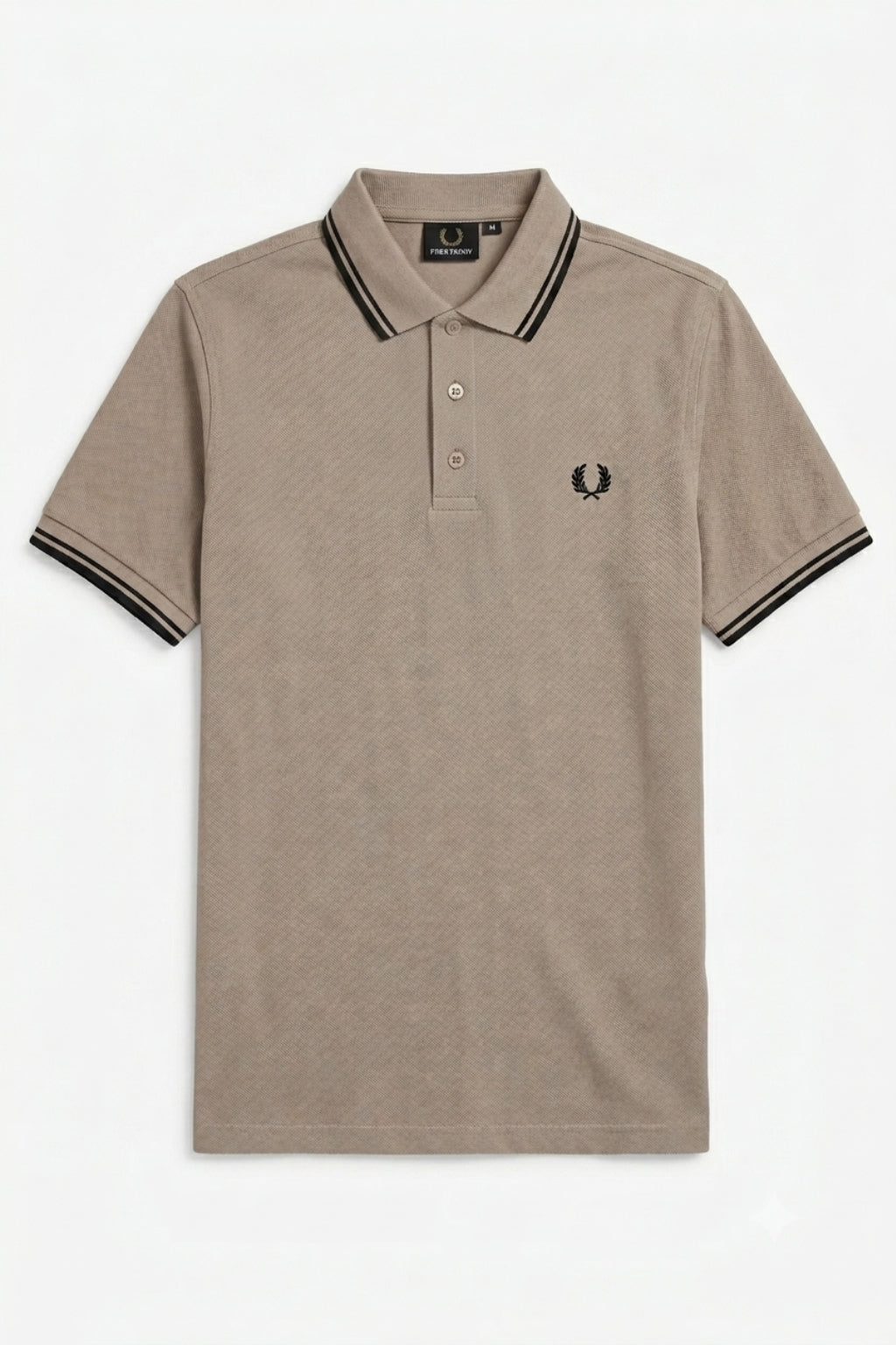 Front view of the Eliteez Heritage Twin-Tip Polo - Taupe featuring a classic collar.