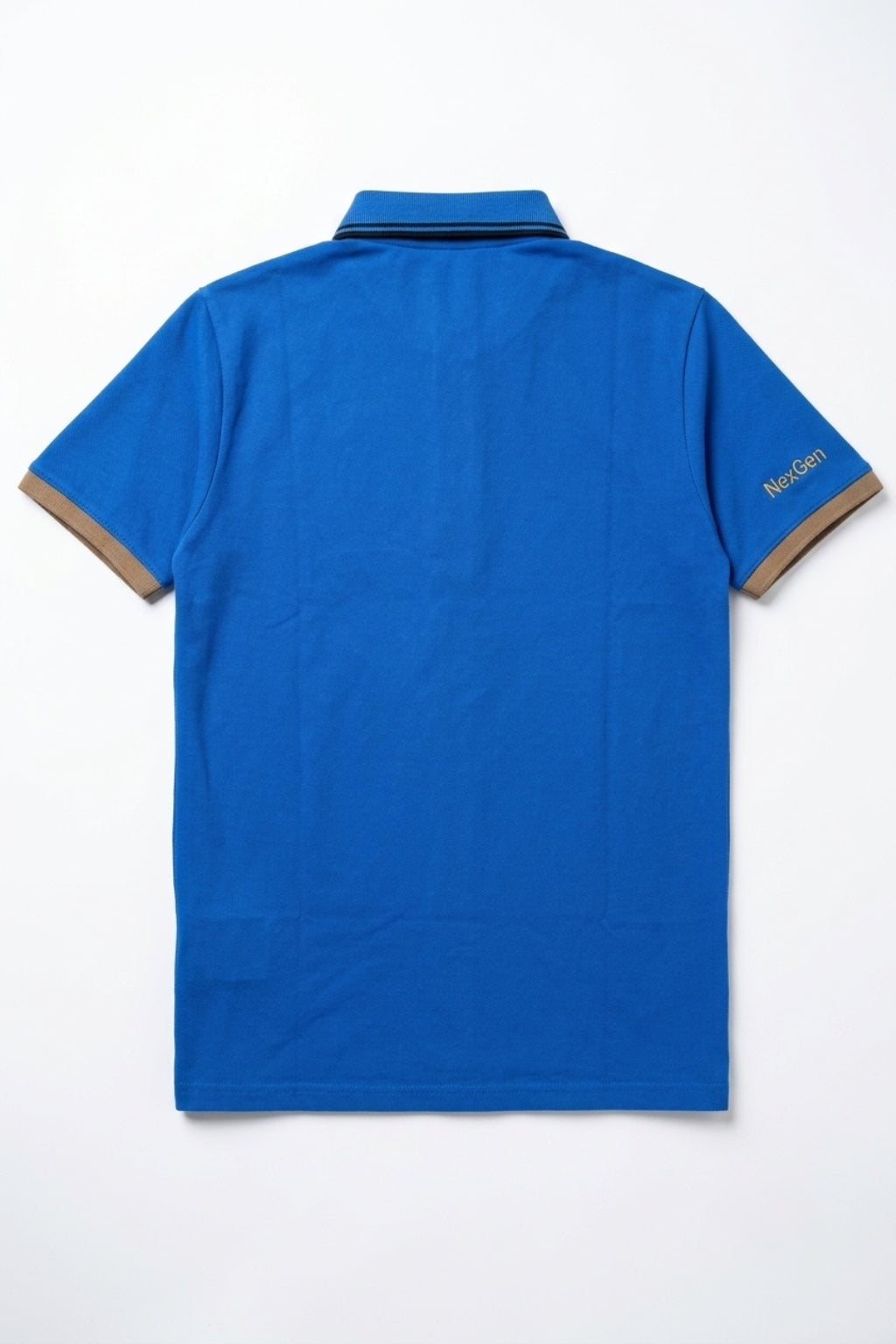 Flat lay of Eliteez NextGen Contrast Zip Polo in Blue & Mustard