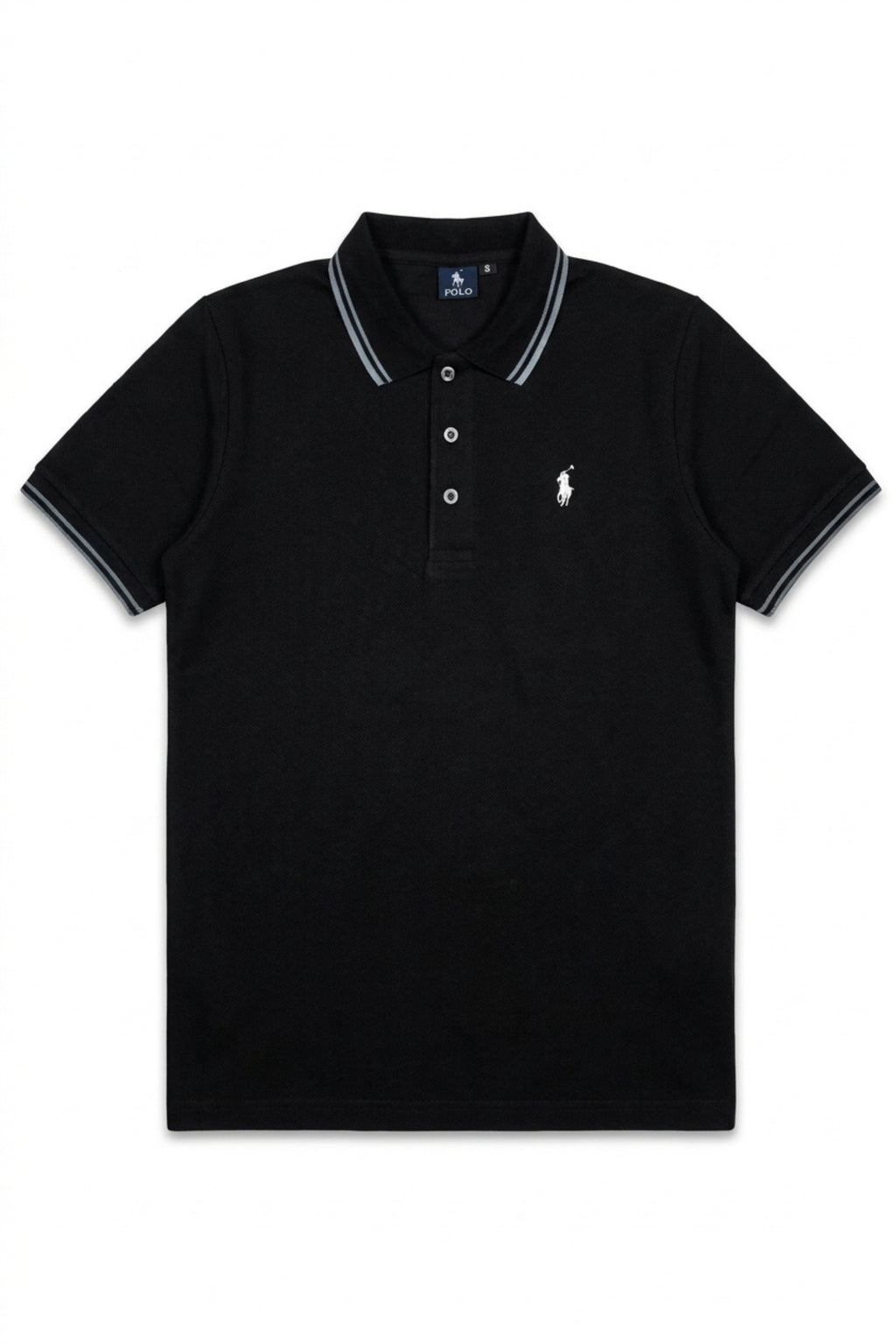 Eliteez Piqué Polo Rider in Black, front view on model