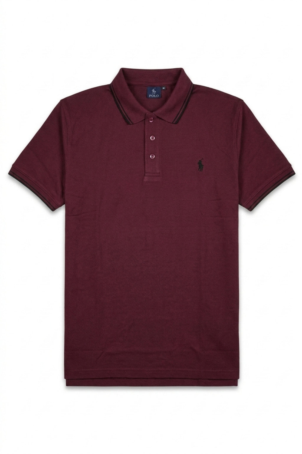 Front view of Eliteez Piqué Polo Rider in Burgundy featuring contrast tipping