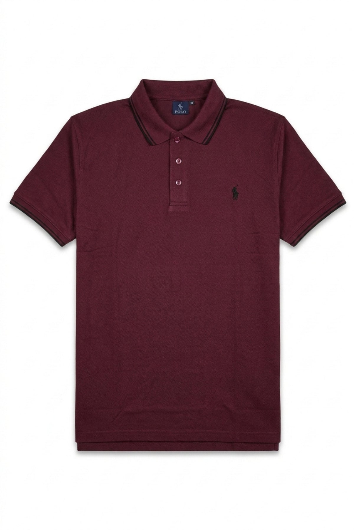Front view of Eliteez Piqué Polo Rider in Burgundy featuring contrast tipping