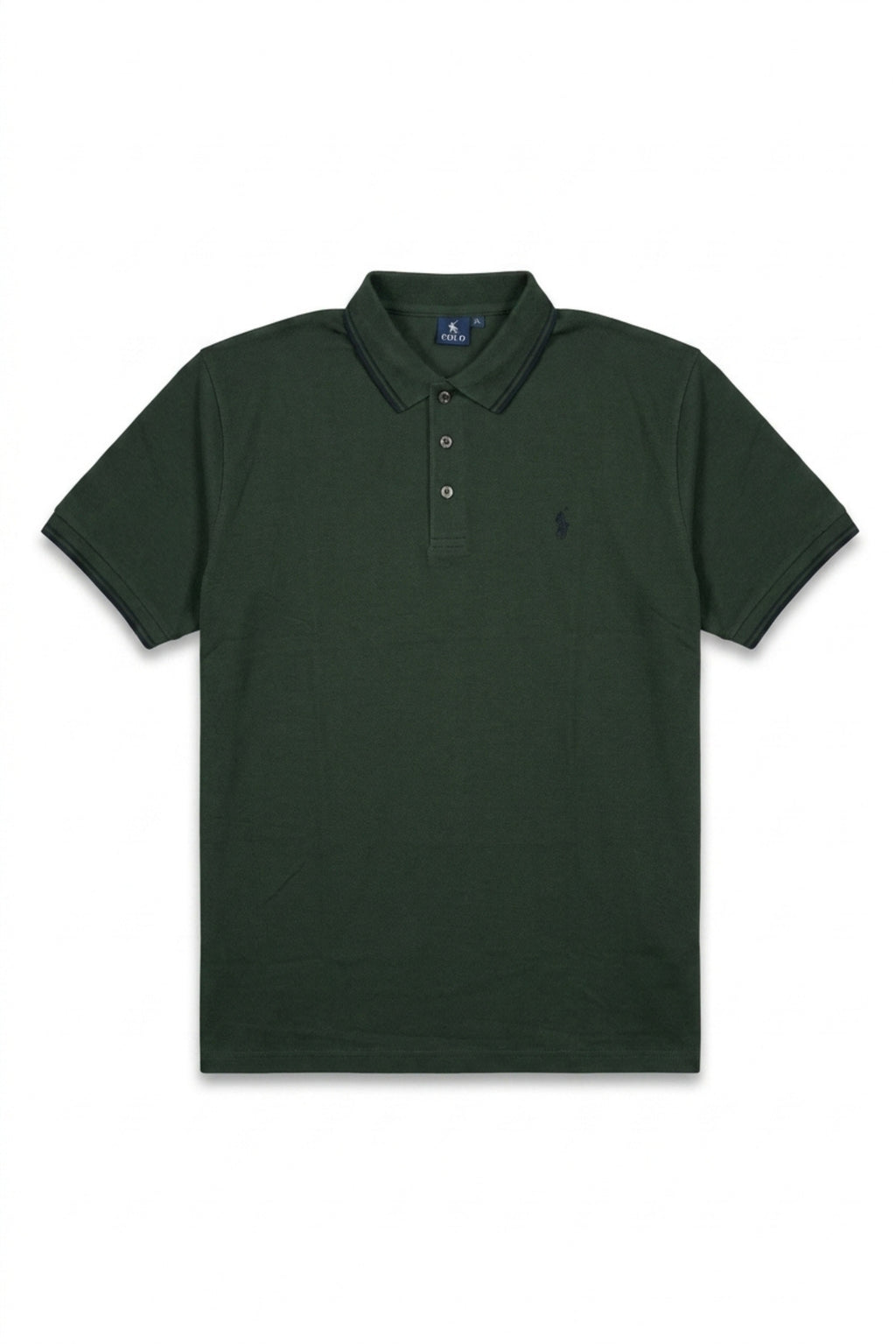 Front view of Eliteez Piqué Polo Rider in Forest Green featuring contrast tipping