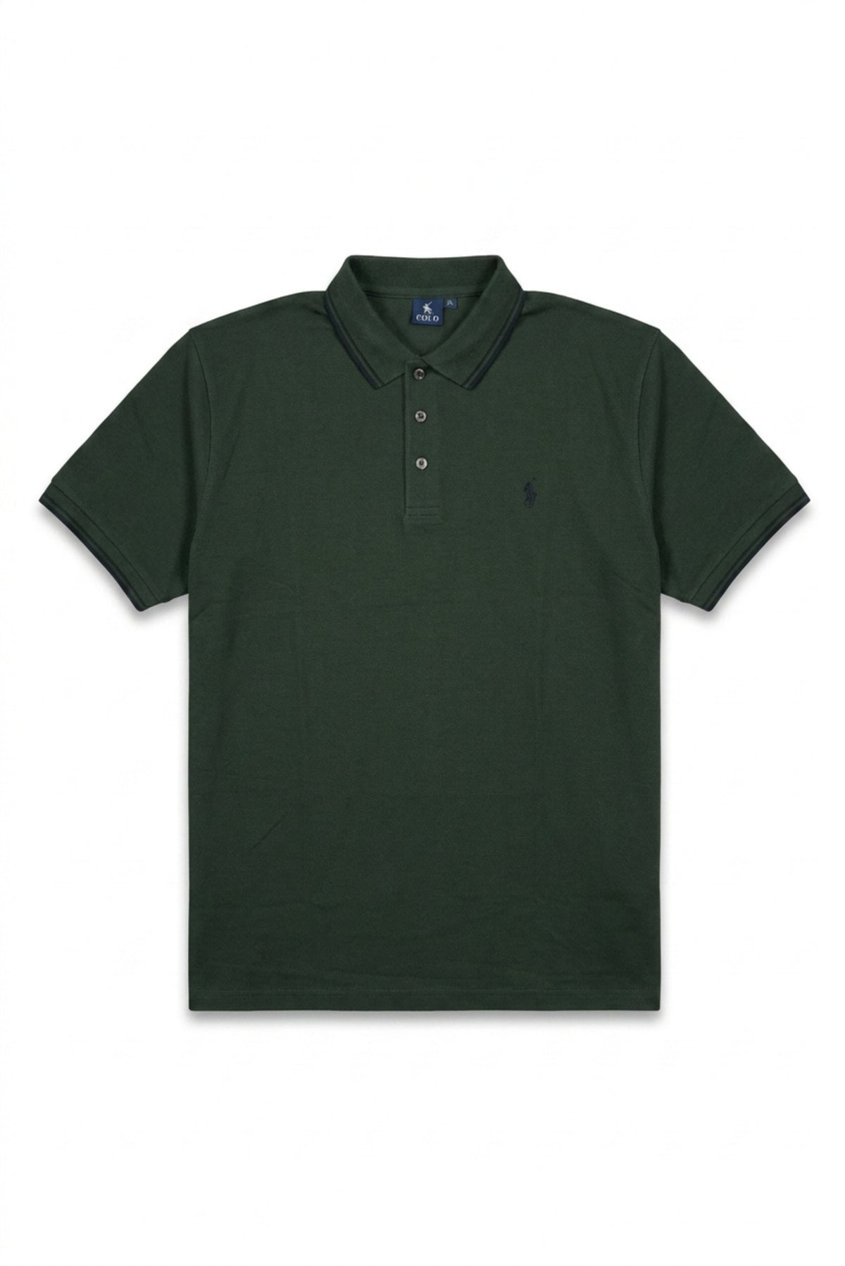 Front view of Eliteez Piqué Polo Rider in Forest Green featuring contrast tipping