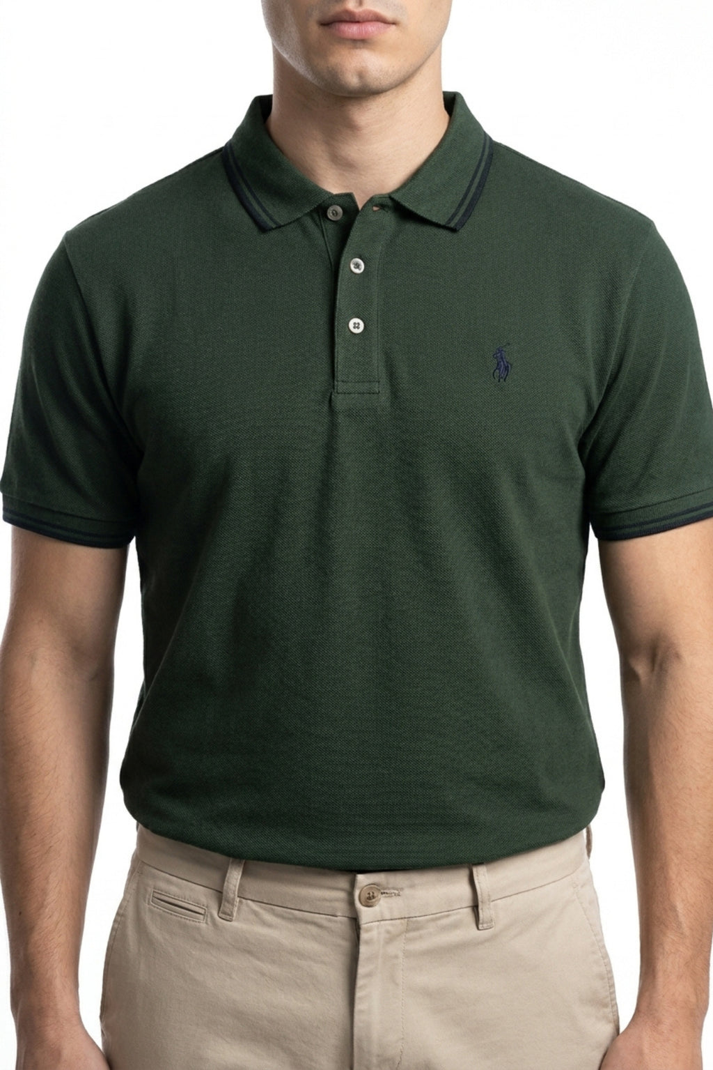 Eliteez Piqué Polo Rider in Forest Green, front view on model