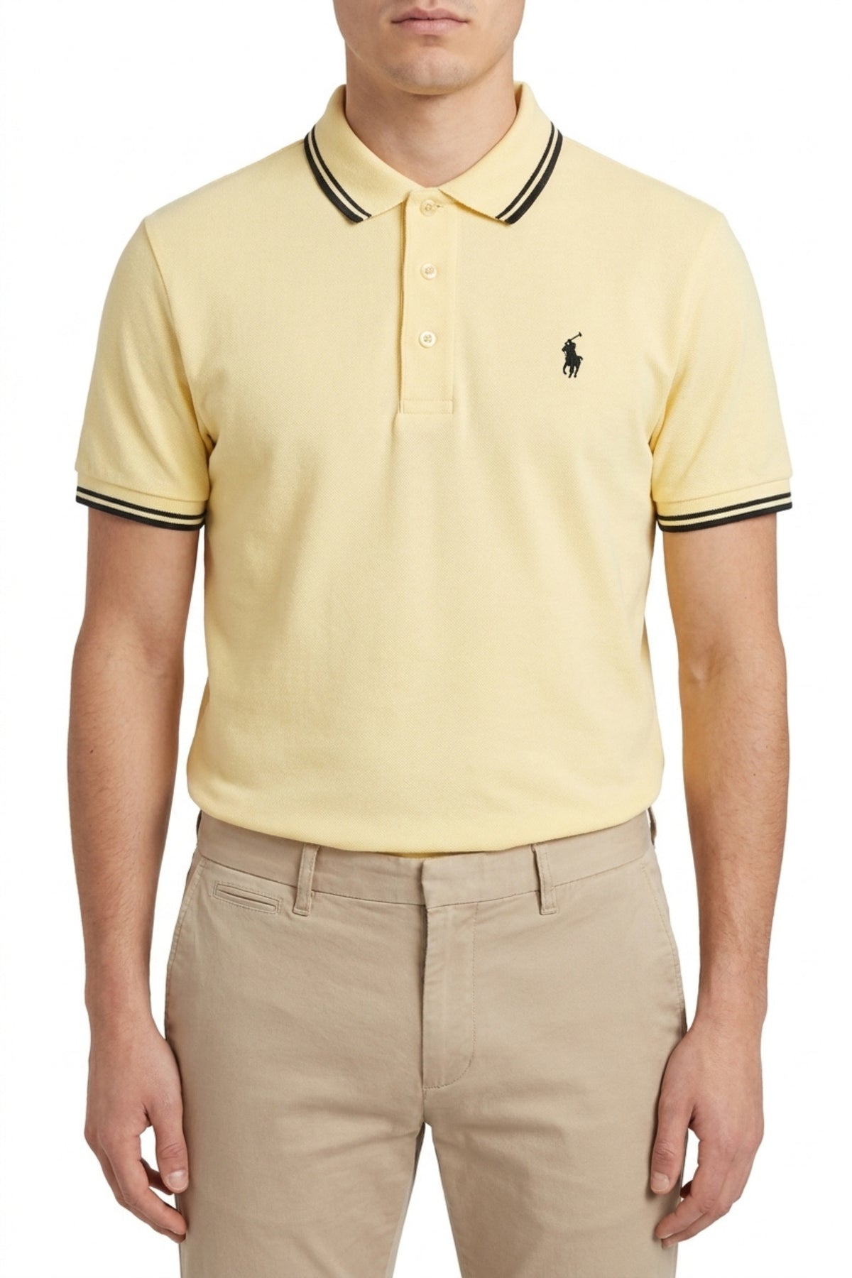 Back view of Eliteez Piqué Polo Rider in Pale Lemon showing the regular fit silhouette