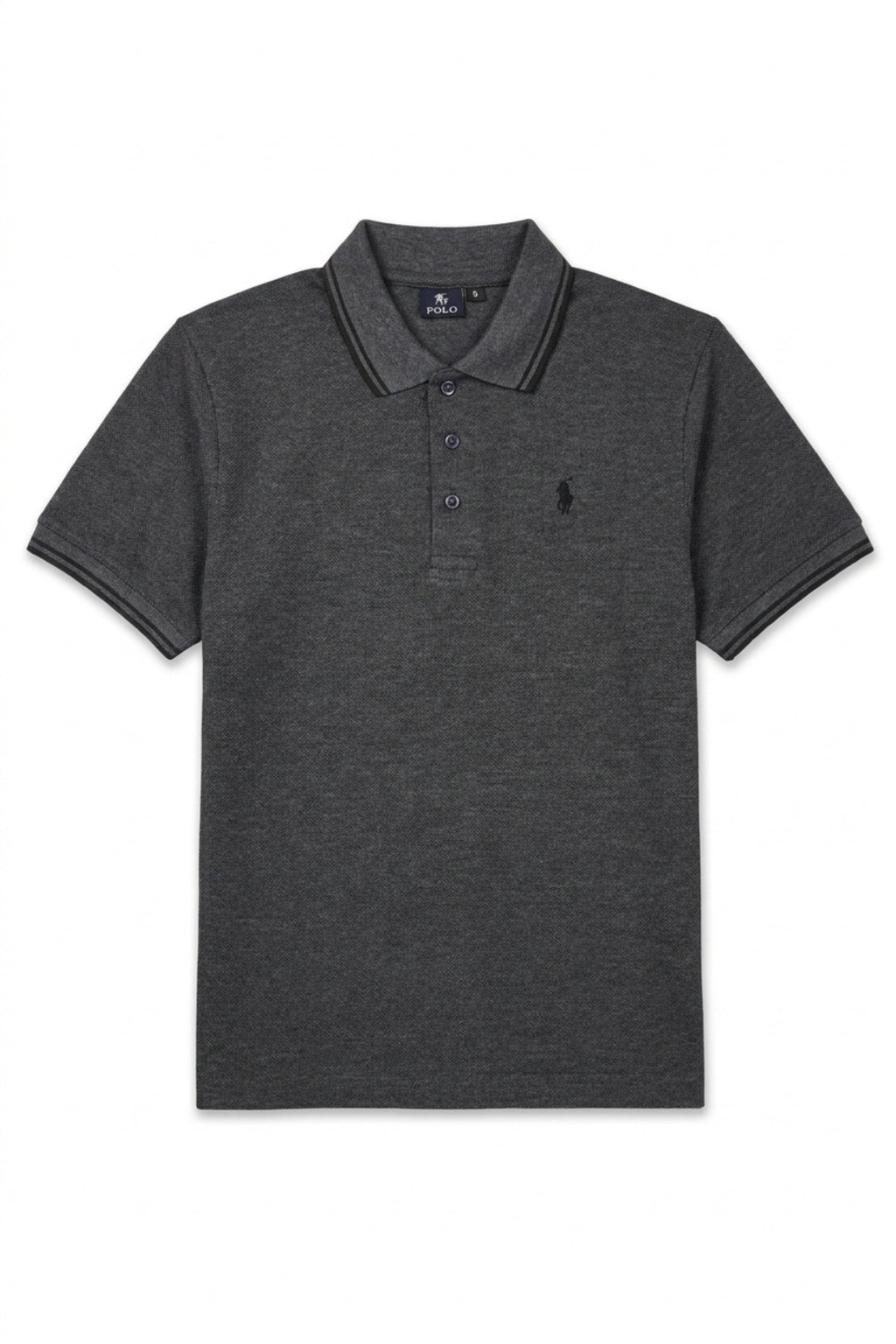 Eliteez Piqué Polo Rider in Steel Grey, front view on model