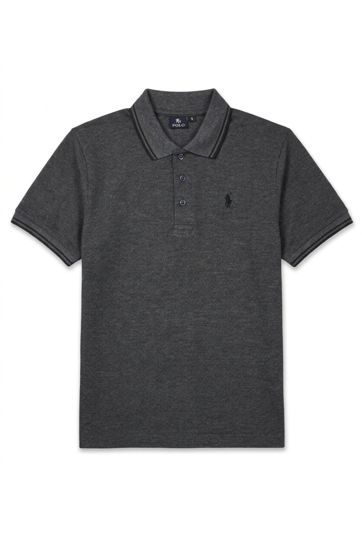 Eliteez Piqué Polo Rider in Steel Grey, front view on model