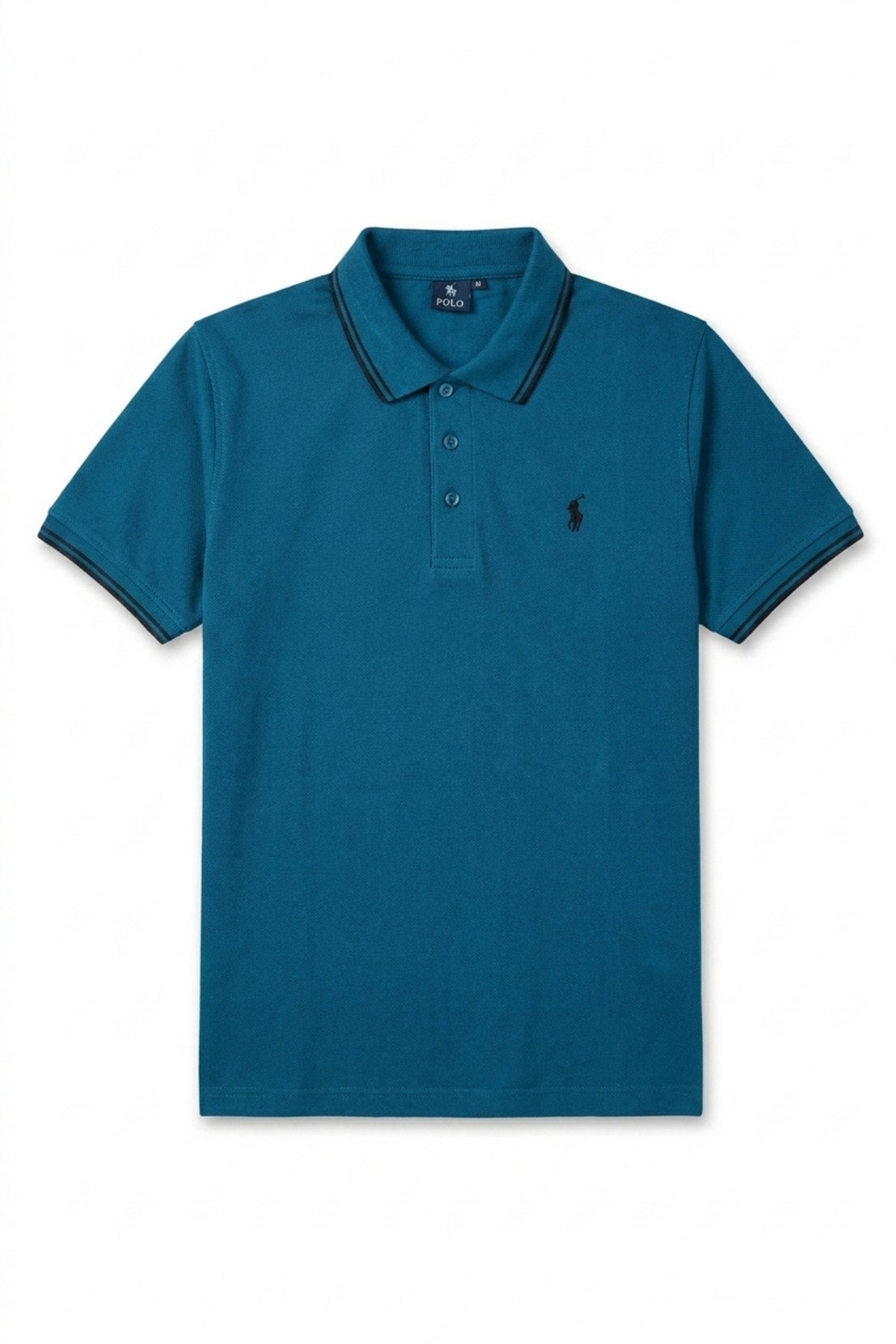 Front view of Eliteez Piqué Polo Rider in Teal featuring contrast tipping