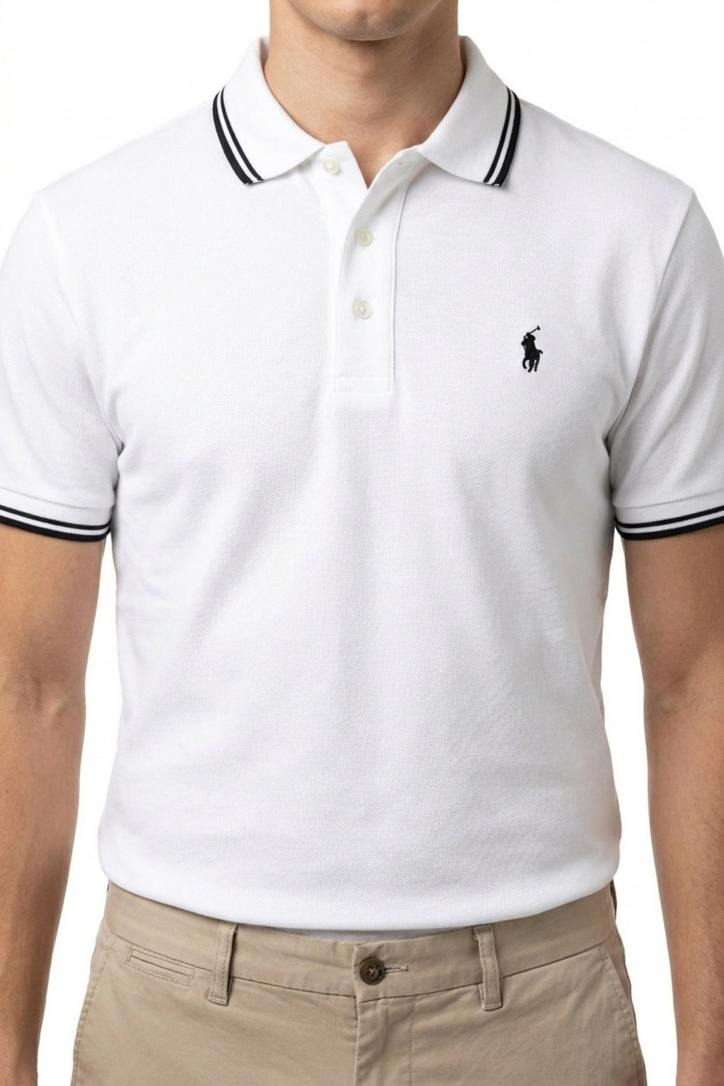 Eliteez Piqué Polo Rider in White, front view on model