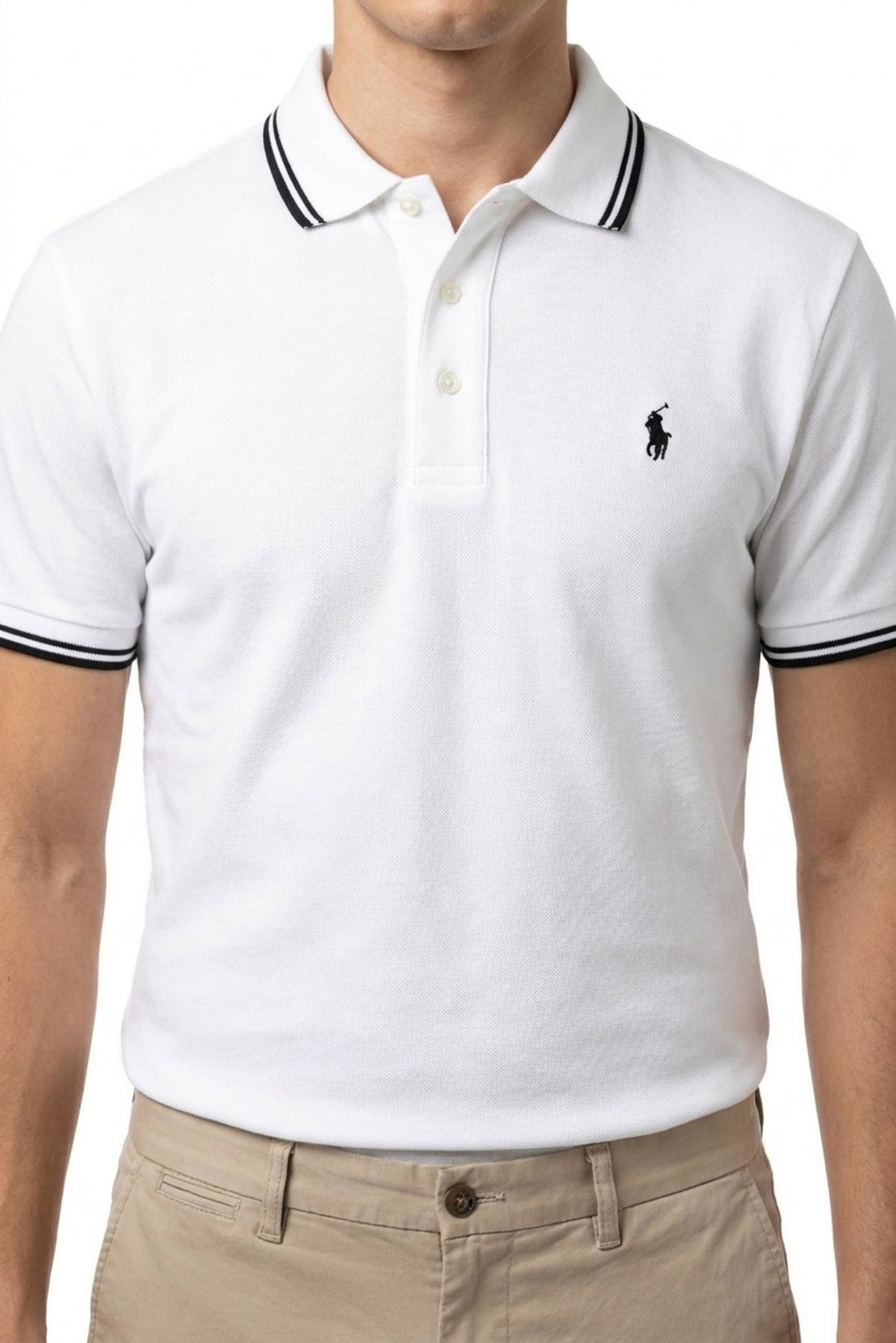 Eliteez Piqué Polo Rider in White, front view on model