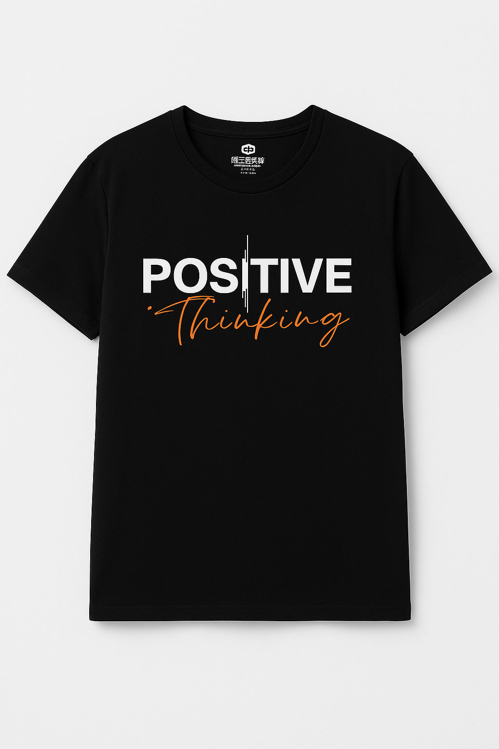 Close-up of graphic print on Eliteez Positive Thinking T-Shirt Black