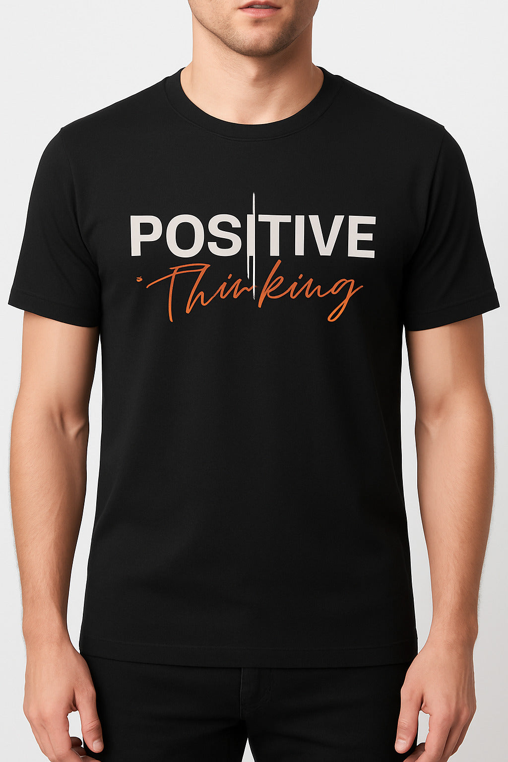 Eliteez Positive Thinking Graphic T-Shirt in Black, front view on model
