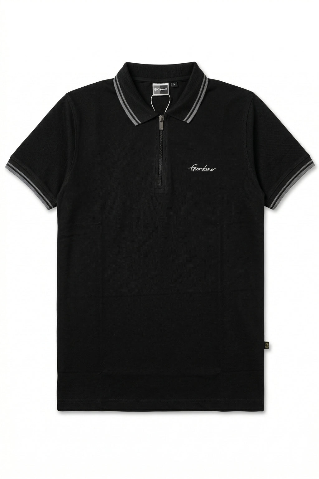 Close-up of zip collar on Eliteez Premium Zip Polo Black