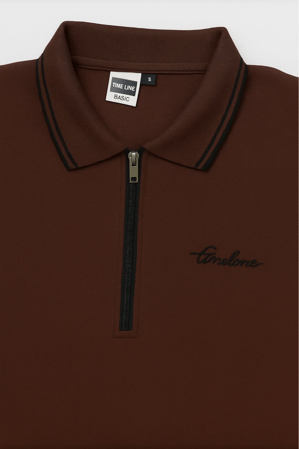 Eliteez Premium Zip Polo Shirt in Coffee Brown, back view on model