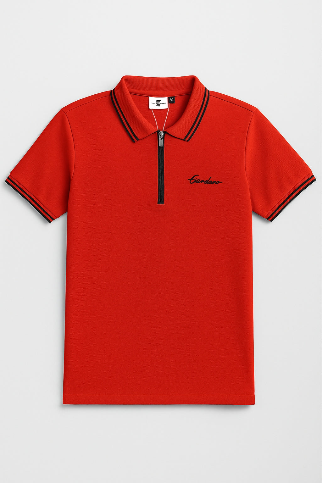 Close-up of zip collar on Eliteez Premium Zip Polo Red