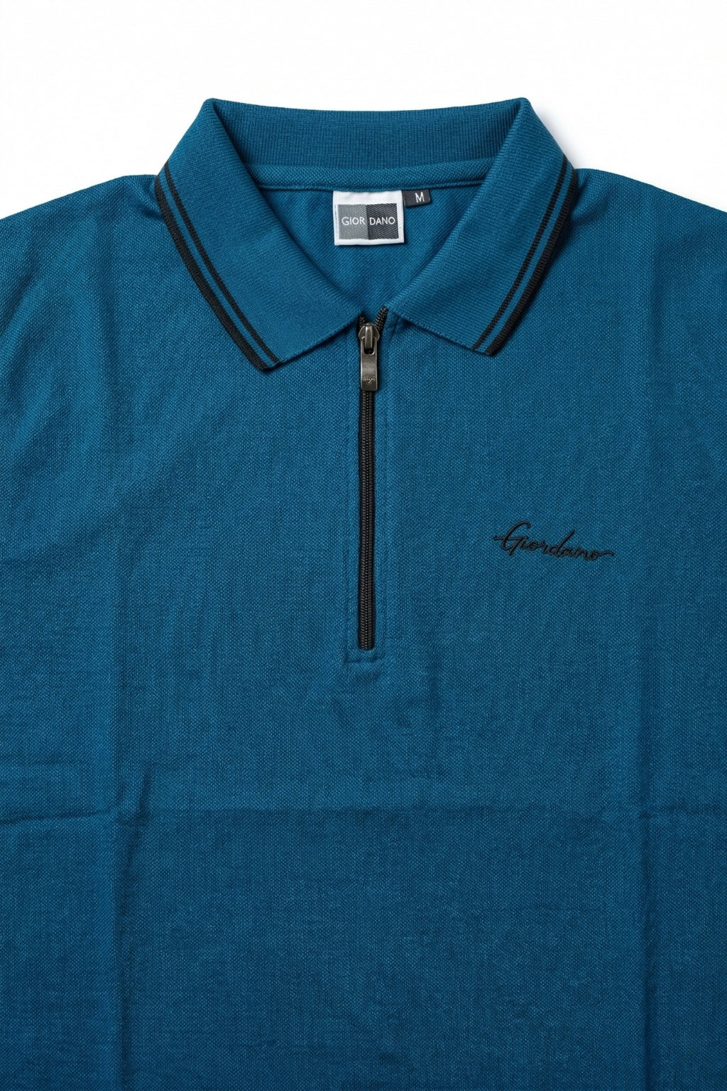 Eliteez Premium Zip Polo Shirt in Teal Blue, back view on model