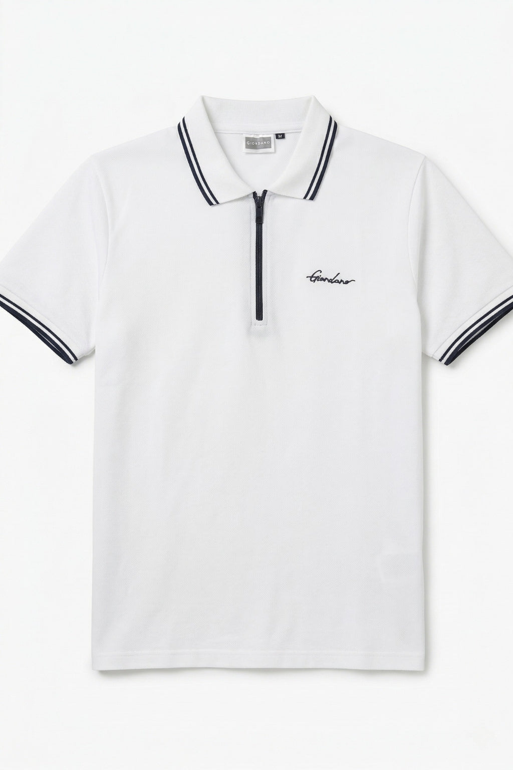 Close-up of zip collar on Eliteez Premium Zip Polo White