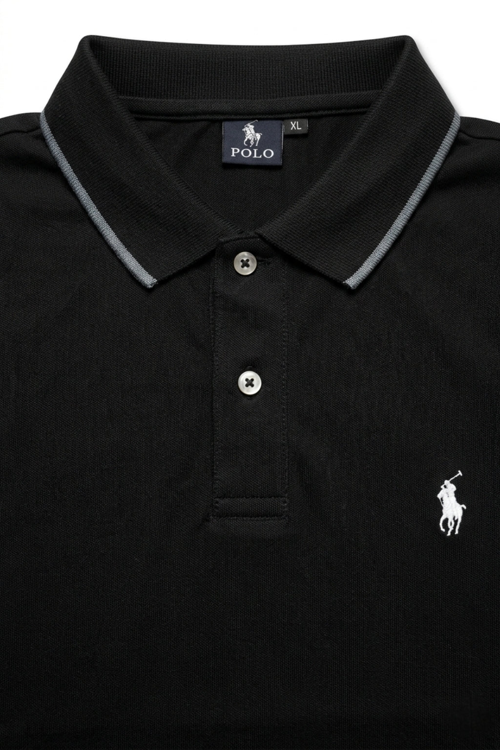 Eliteez Signature Polo Rider Shirt in Black, back view on model