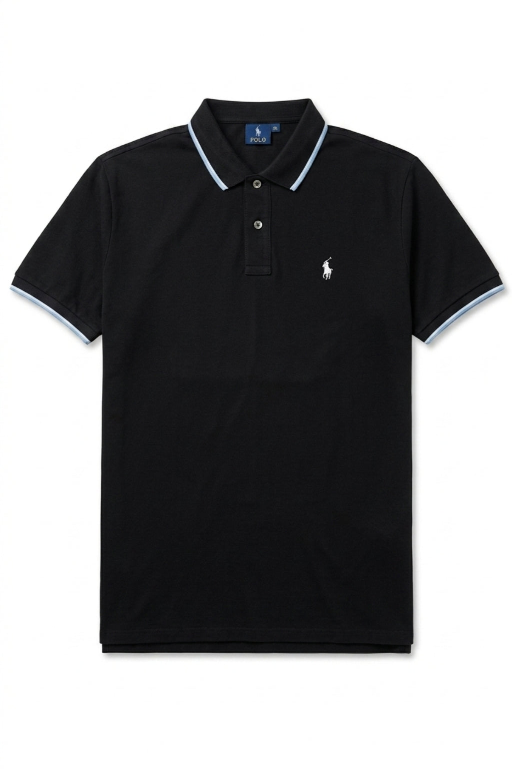 Close-up of rider embroidery on Eliteez Polo Rider Shirt Black