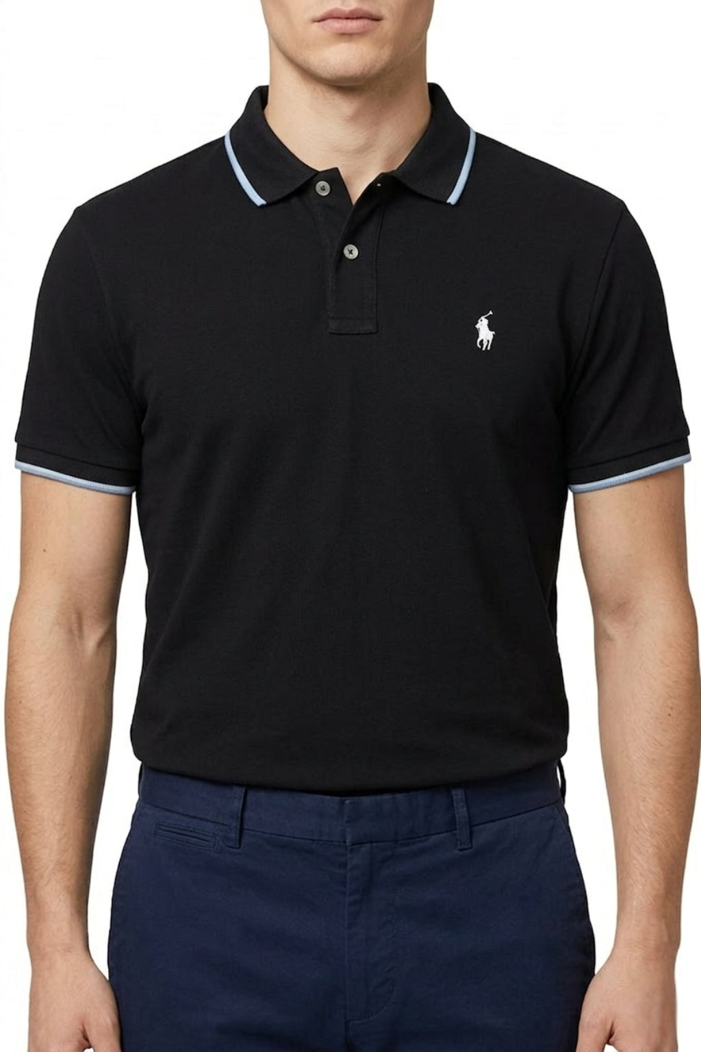 Eliteez Signature Polo Rider Shirt in Black, front view on model