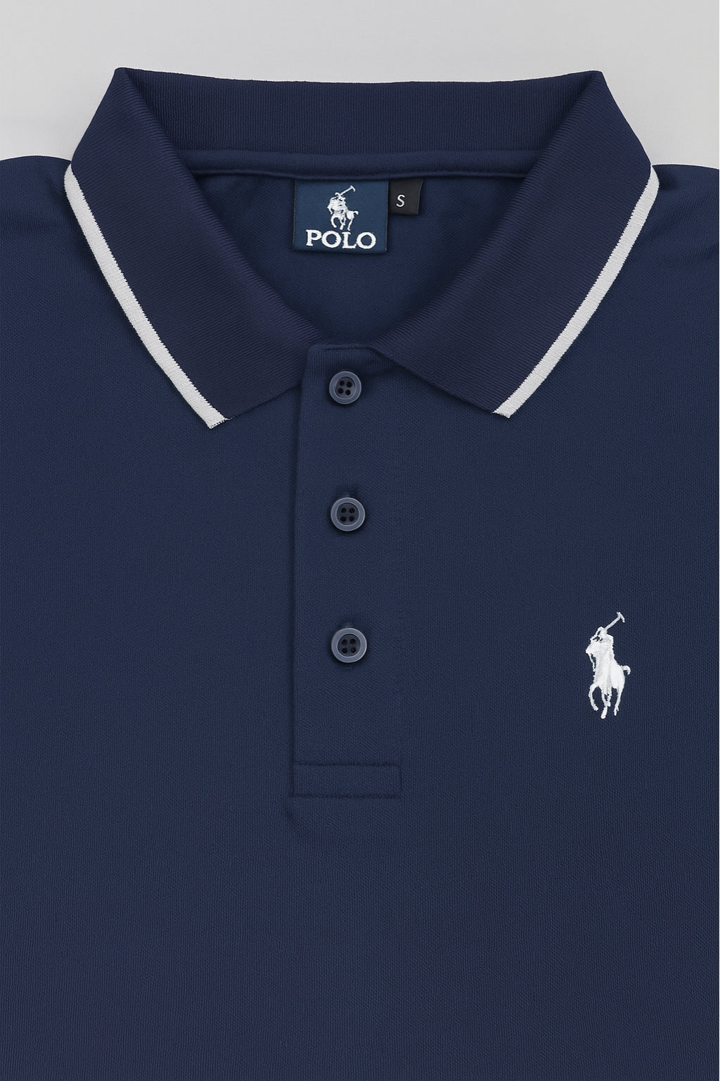 Eliteez Signature Polo Rider Shirt in Navy Blue, back view on model