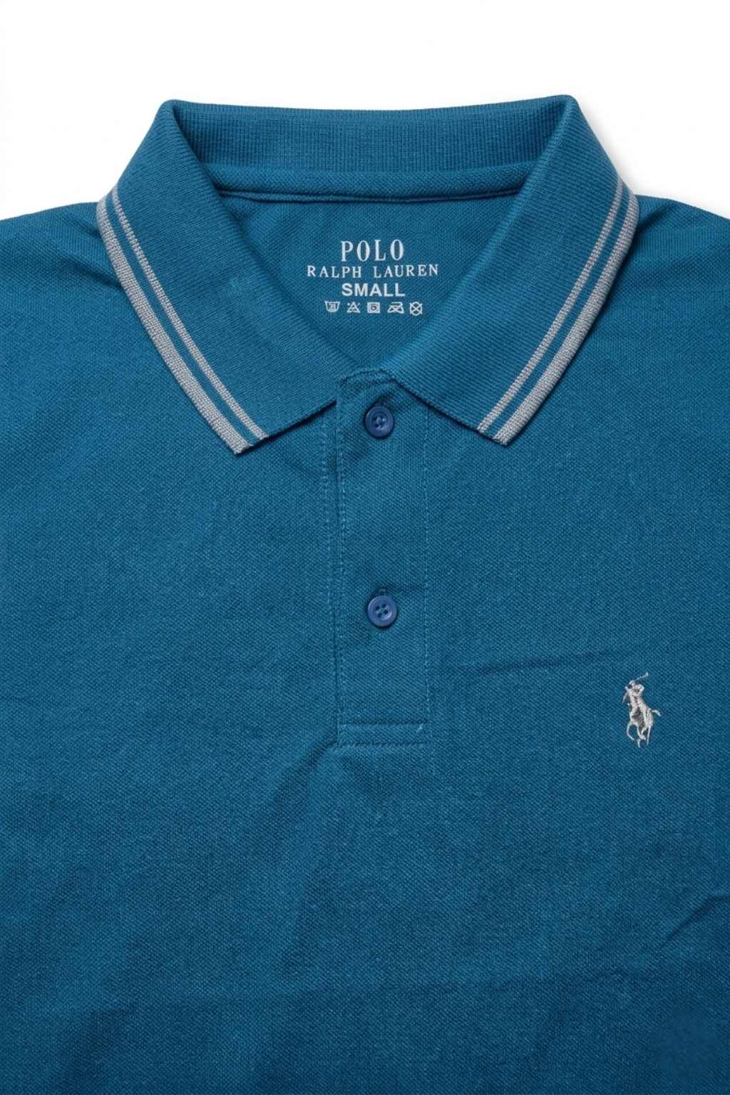 Eliteez Signature Polo Rider Shirt in Teal Blue, back view on model