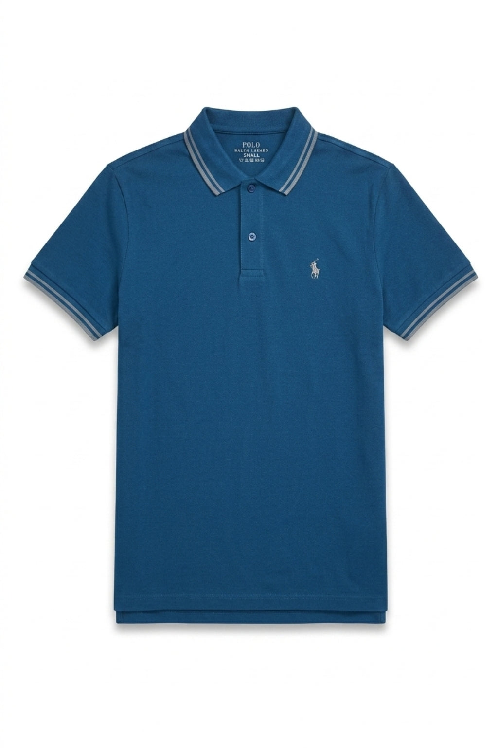 Close-up of rider embroidery on Eliteez Polo Rider Shirt Teal Blue