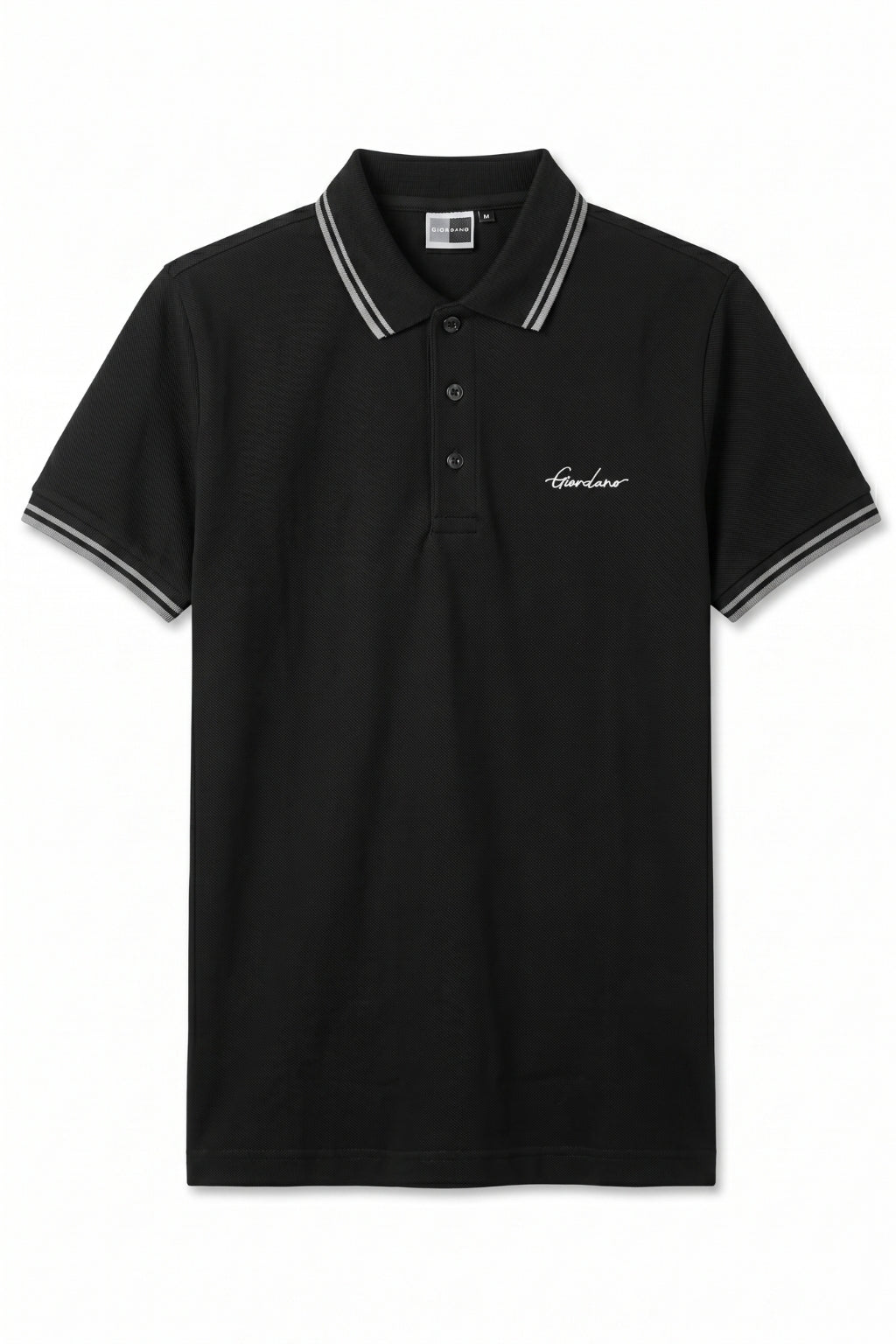 Front view of the Eliteez Signature Twin-Tip Polo - Black featuring a classic collar.