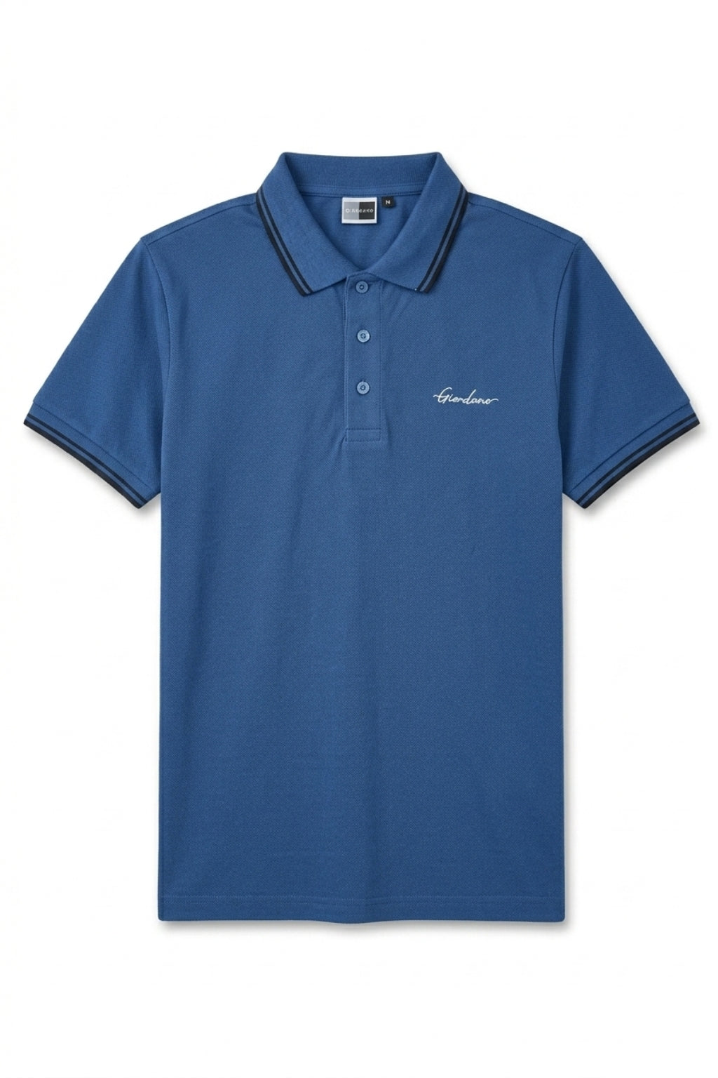 Front view of the Eliteez Signature Twin-Tip Polo - Blue featuring a classic collar.