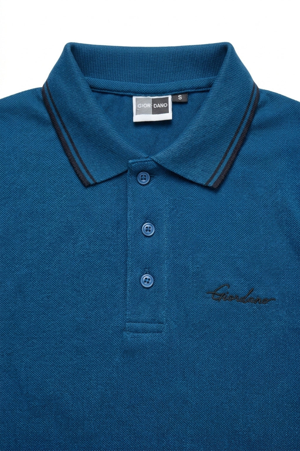 Close-up of twin-tip collar detail on Eliteez Signature Polo Dark Teal