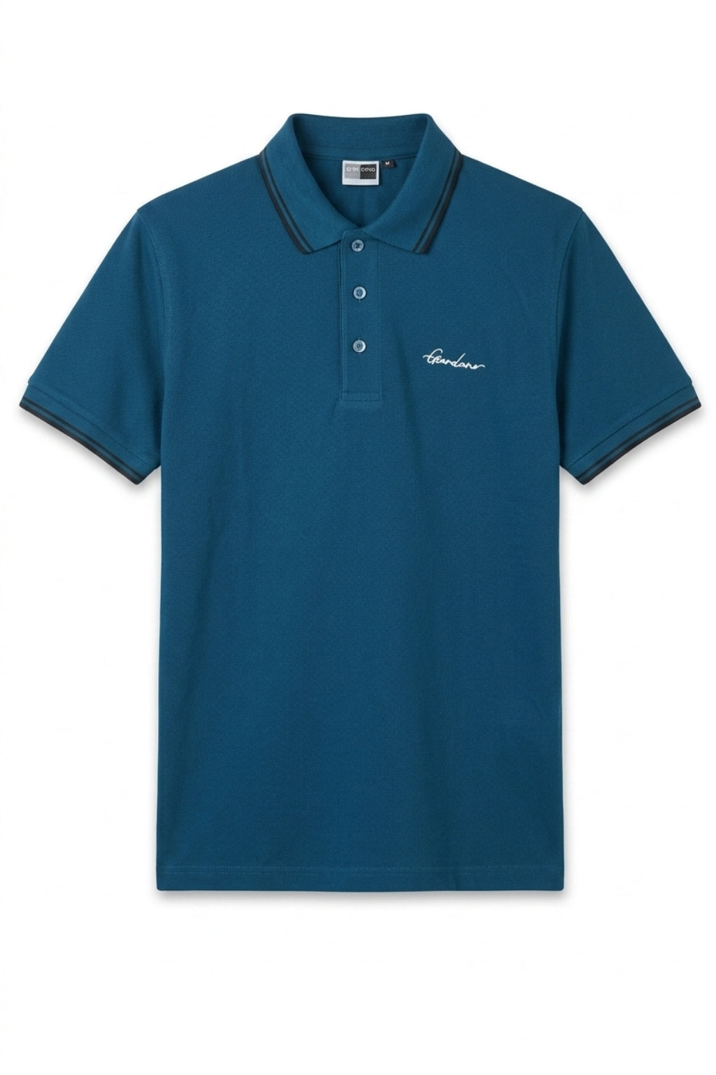 Front view of the Eliteez Signature Twin-Tip Polo - Dark Teal featuring a classic collar.