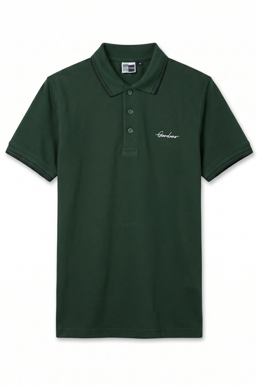 Front view of the Eliteez Signature Twin-Tip Polo - Forest Green featuring a classic collar.