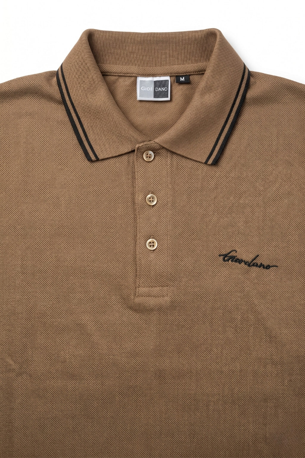 Close-up detail of Eliteez Signature Twin-Tip Polo - Mocha premium pique and embroidered logo.