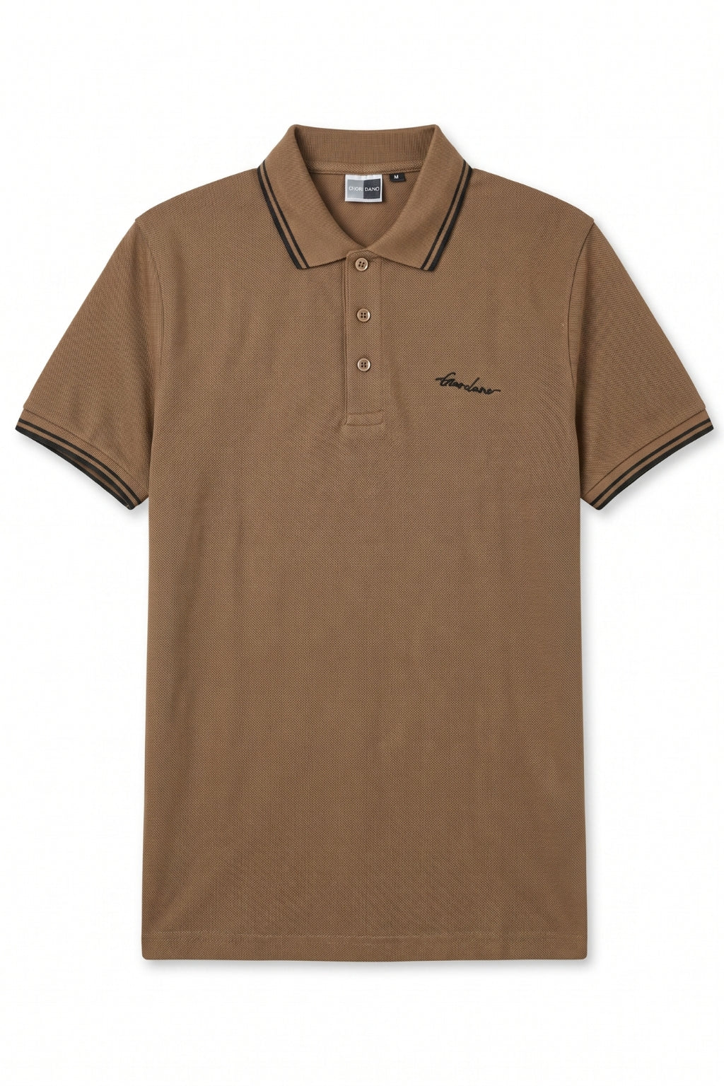 Front view of the Eliteez Signature Twin-Tip Polo - Mocha featuring a classic collar.