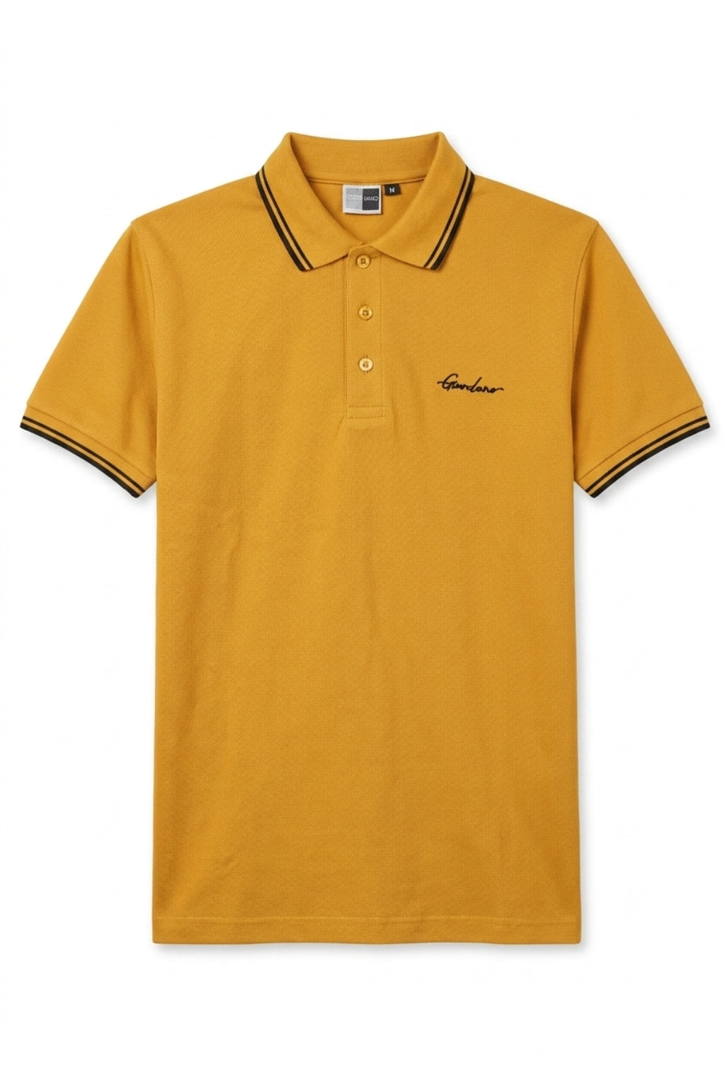 Front view of the Eliteez Signature Twin-Tip Polo - Mustard featuring a classic collar.