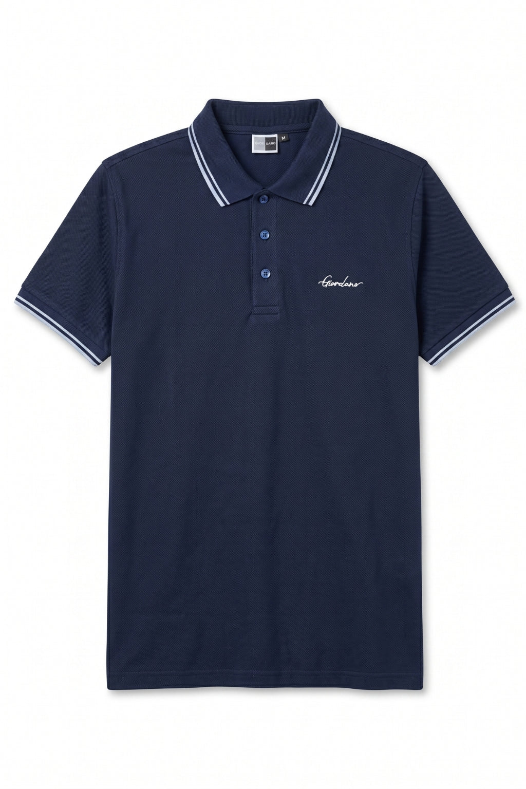 Front view of the Eliteez Signature Twin-Tip Polo - Navy Blue featuring a classic collar.