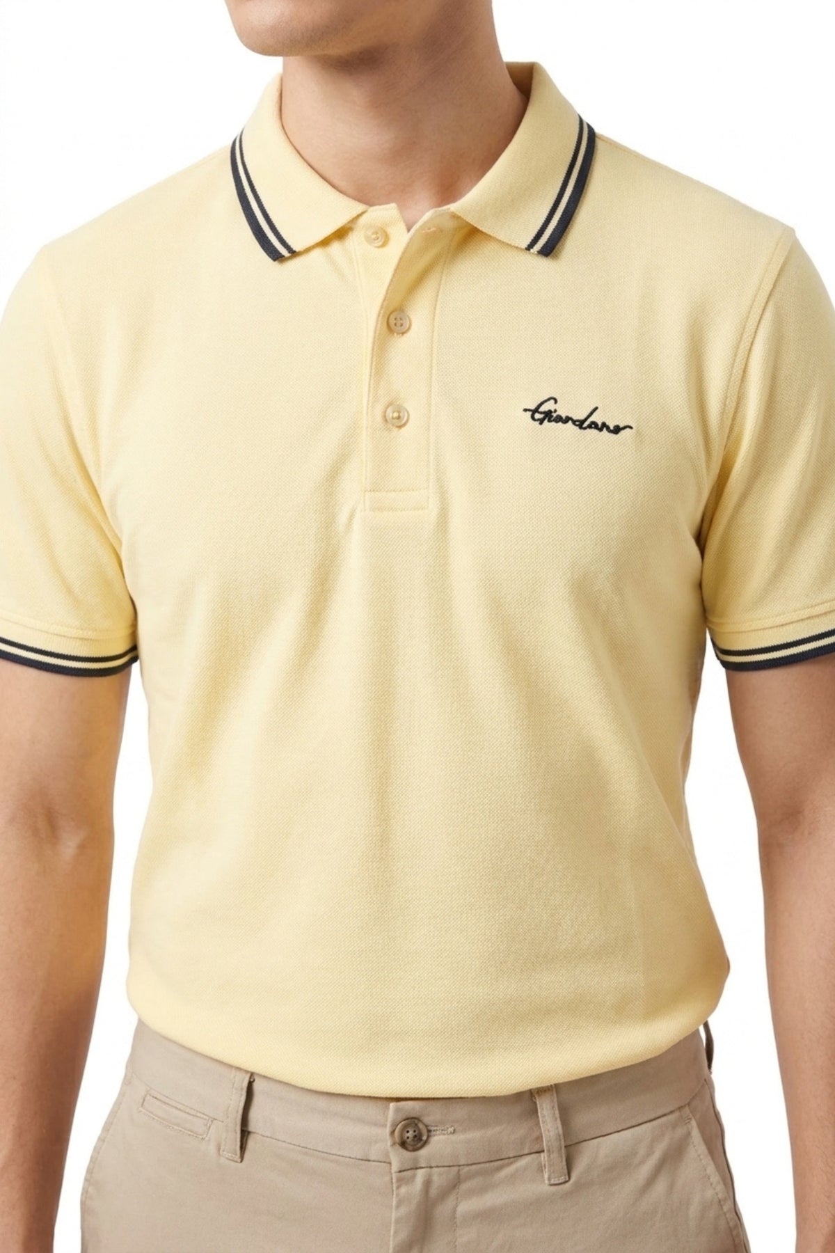 Flat lay of Eliteez Signature Twin-Tip Polo in Pale Lemon