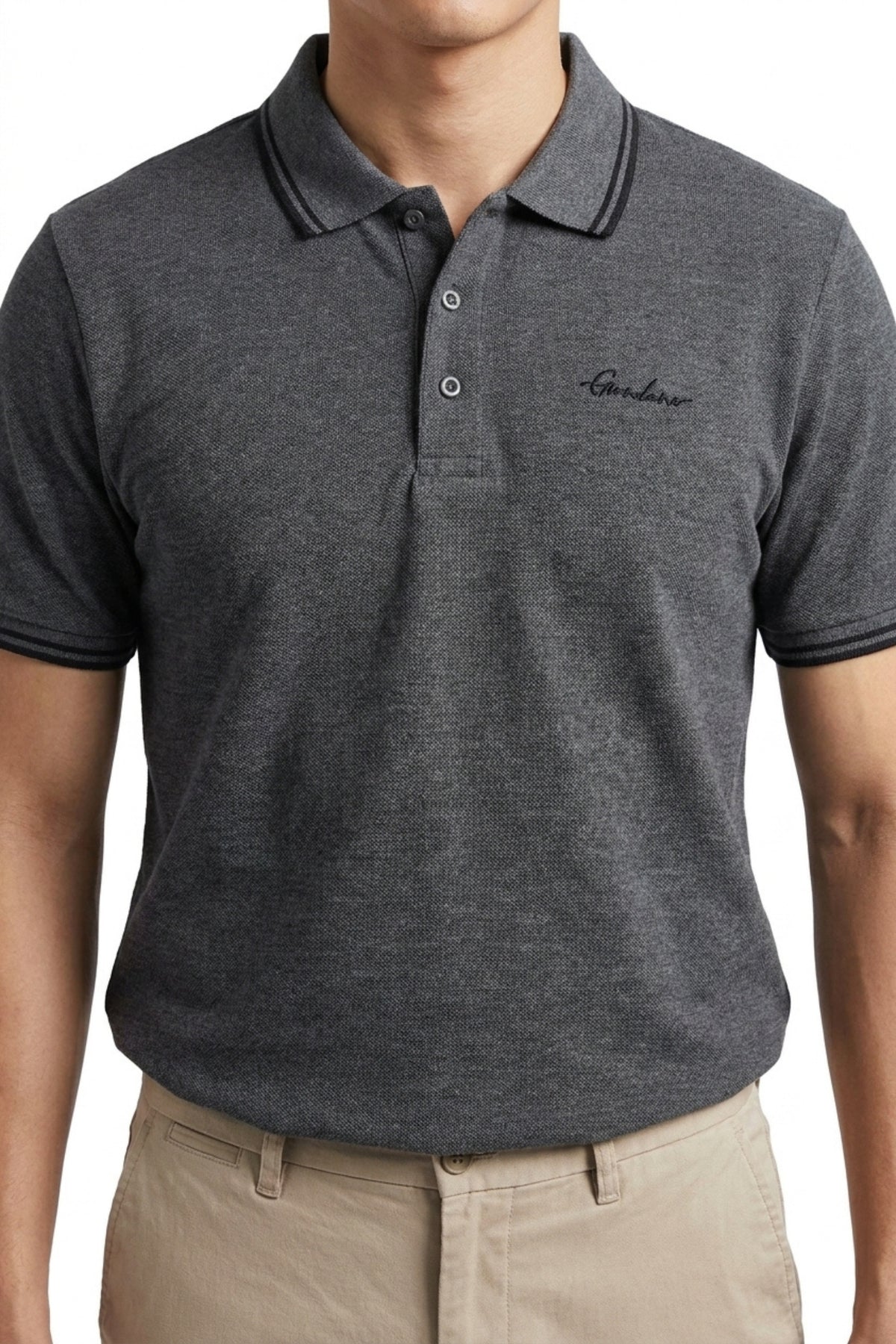 Flat lay of Eliteez Signature Twin-Tip Polo in Steel Grey