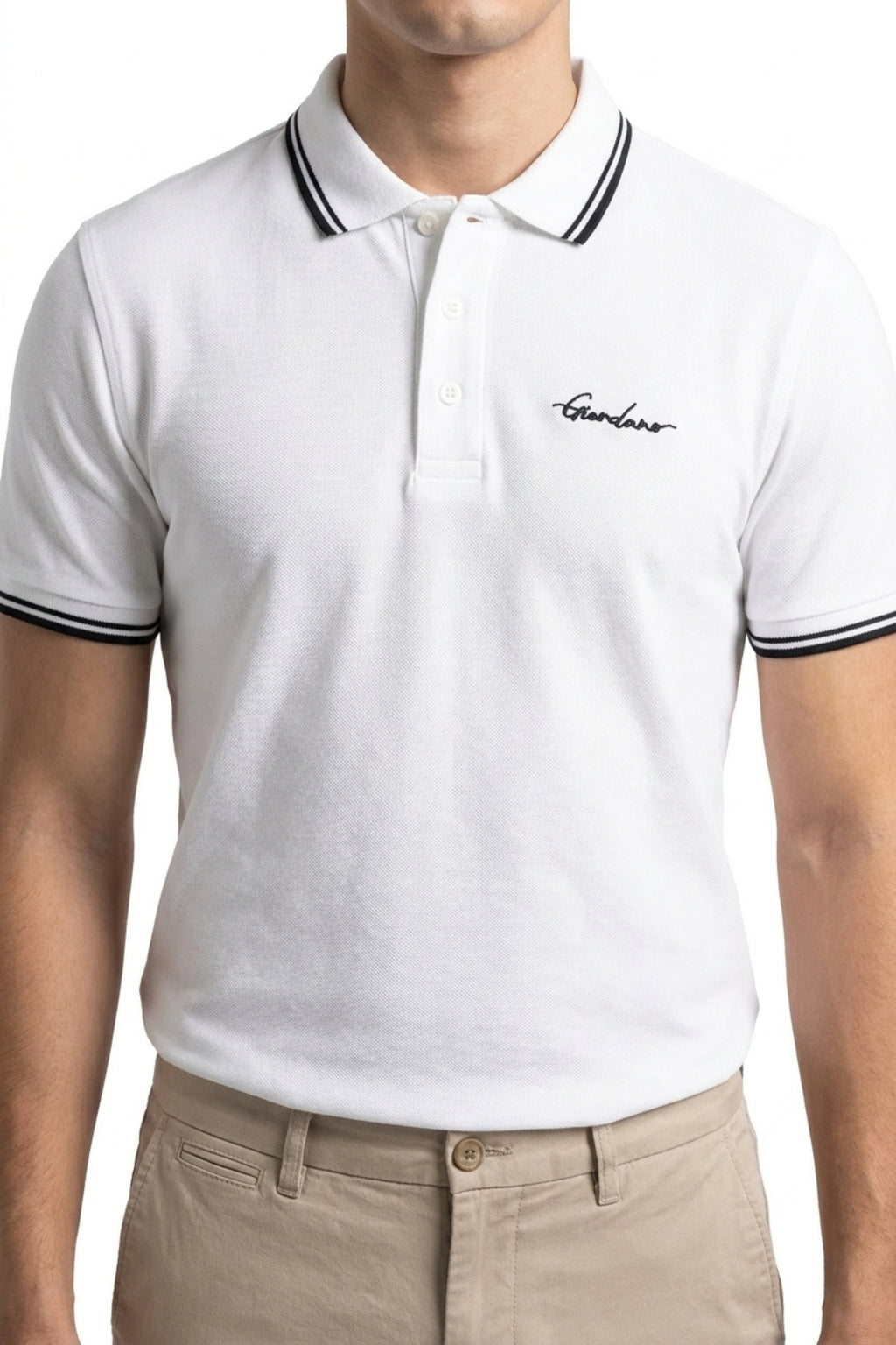 Flat lay of Eliteez Signature Twin-Tip Polo in White