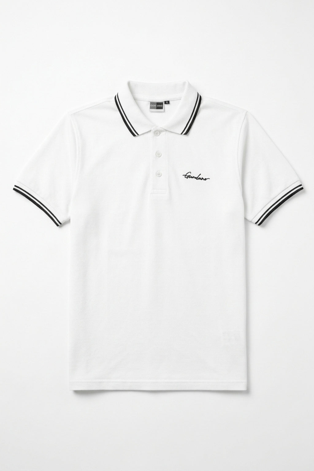 Eliteez Signature Twin-Tip Polo in White, front view on model