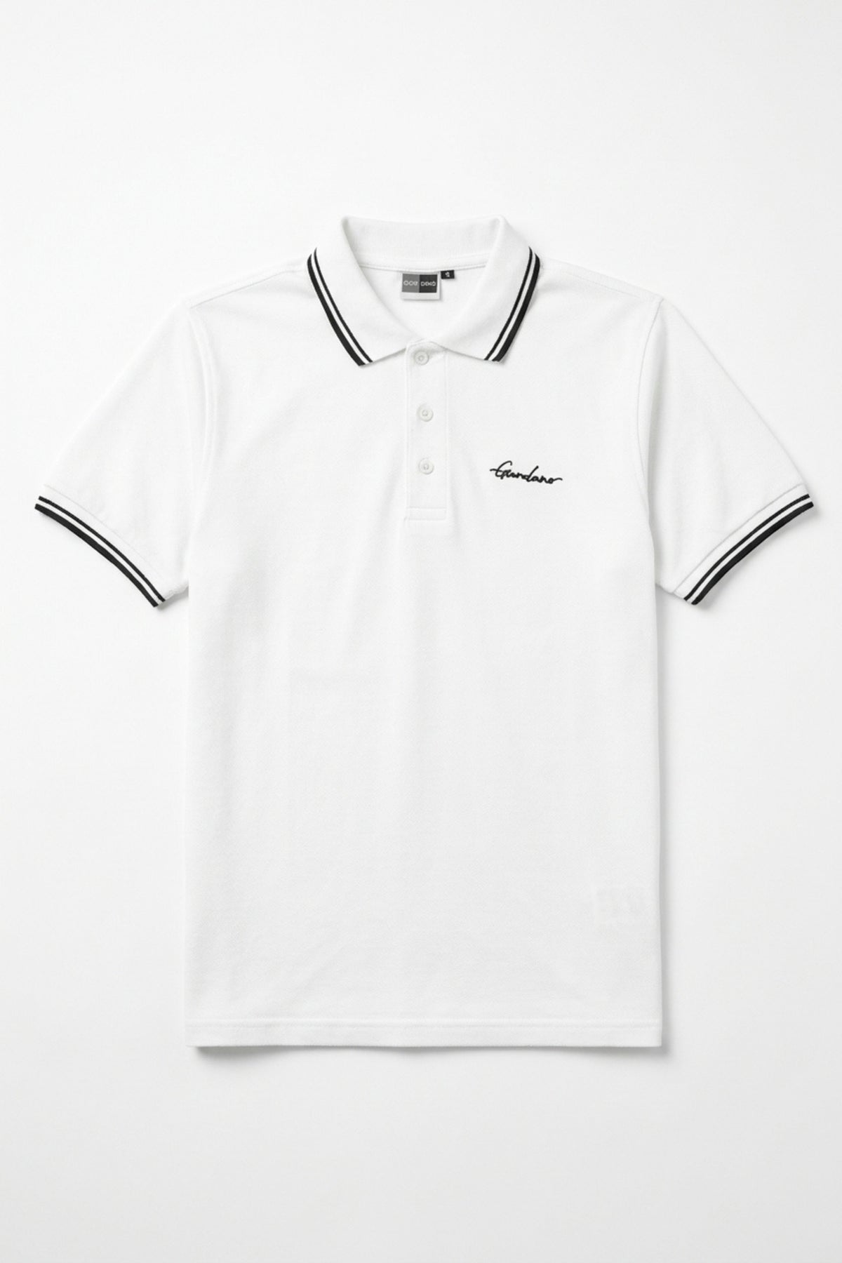 Eliteez Signature Twin-Tip Polo in White, front view on model