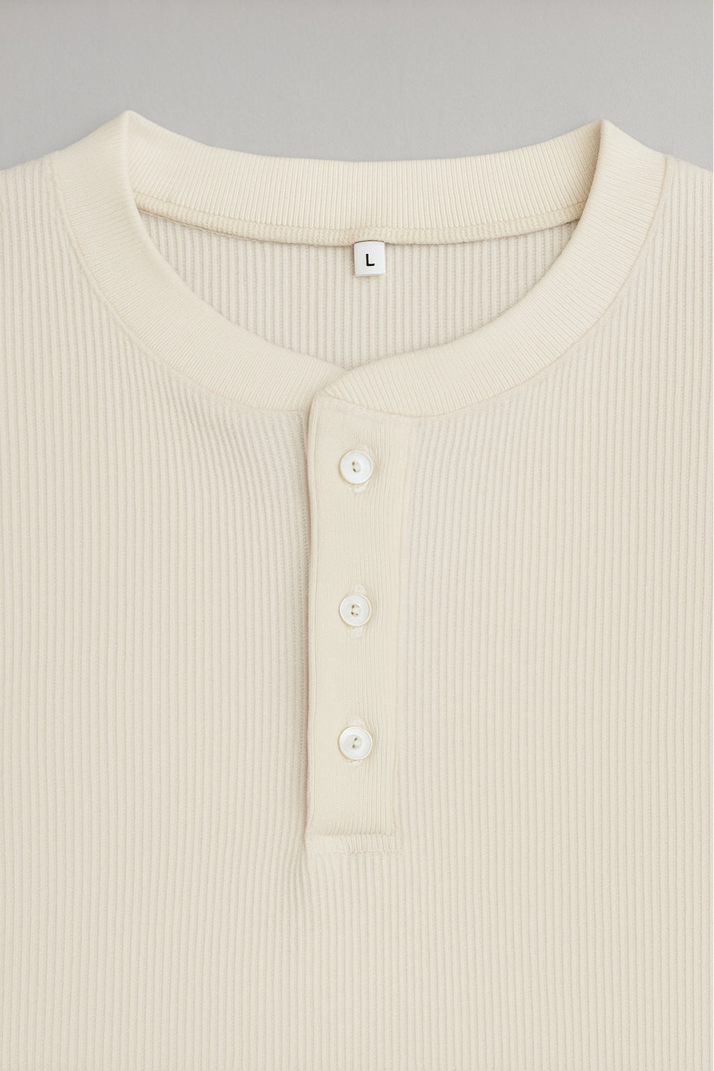 Eliteez Waffle Thermal Henley in Cream, back view on model