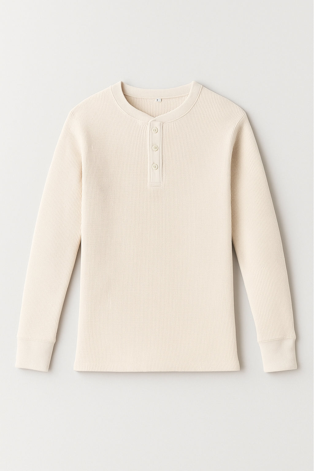 Close-up of button placket on Eliteez Waffle Thermal Henley Cream