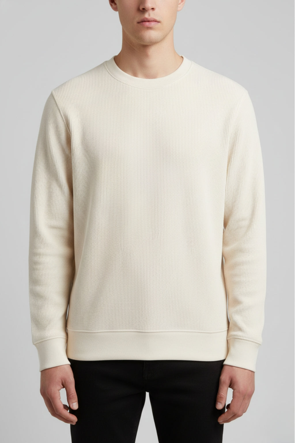 Eliteez Waffle Thermal Sweatshirt in Cream, front view on model