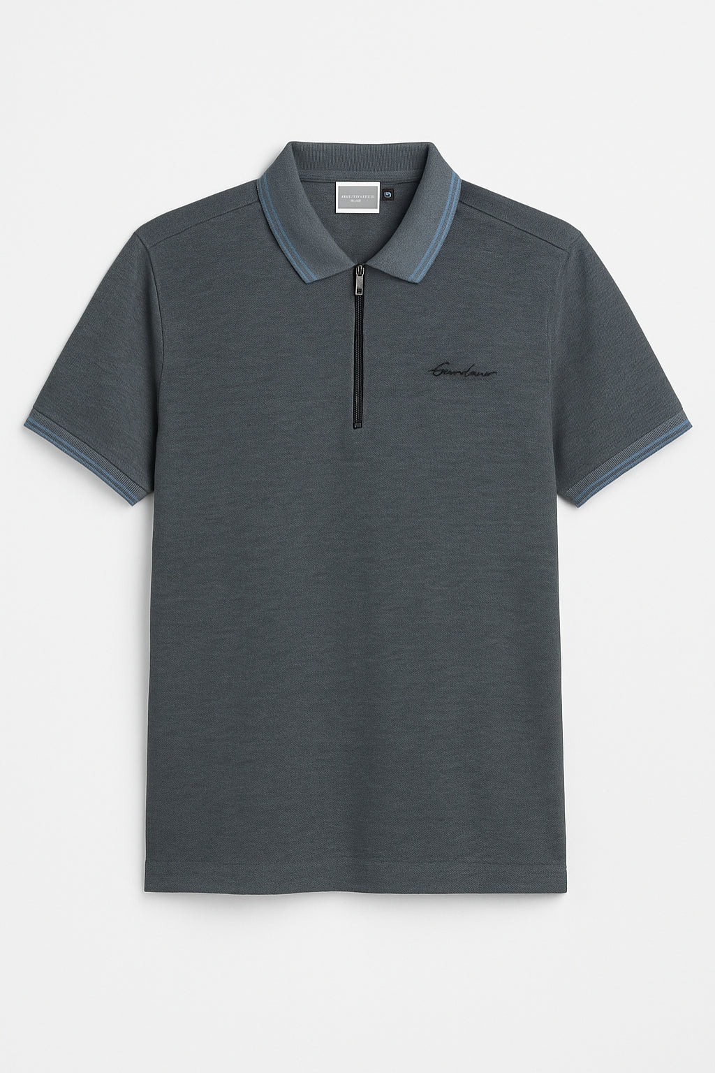 Premium Zip Polo Shirt – Steel Grey