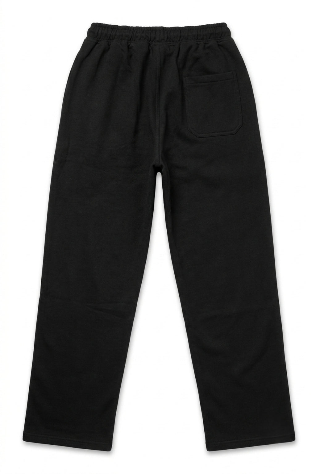Full-length rear view of the Deep Black Classic Lounge Lightweight Terry Trousers laid out flat, showing the back pocket detail.
