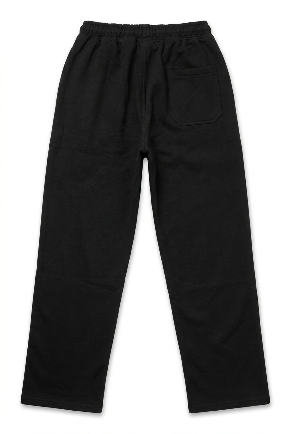 Full-length rear view of the Deep Black Classic Lounge Lightweight Terry Trousers laid out flat, showing the back pocket detail.